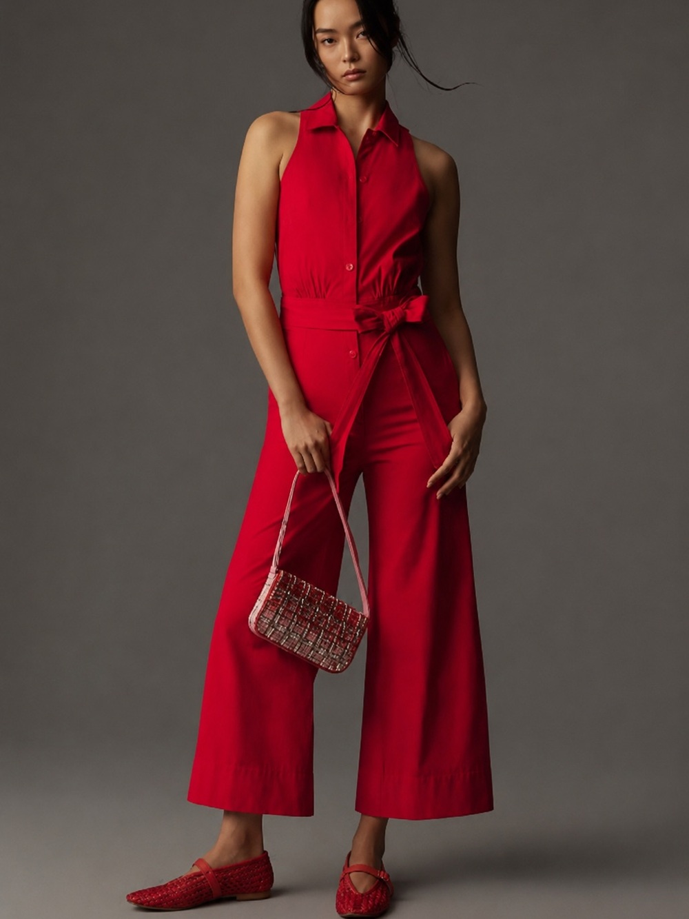 Maeve Sleeveless Red Cropped Jumpsuit
